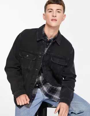 Topman oversized fit denim jacket in washed black | ASOS | ASOS (Global)