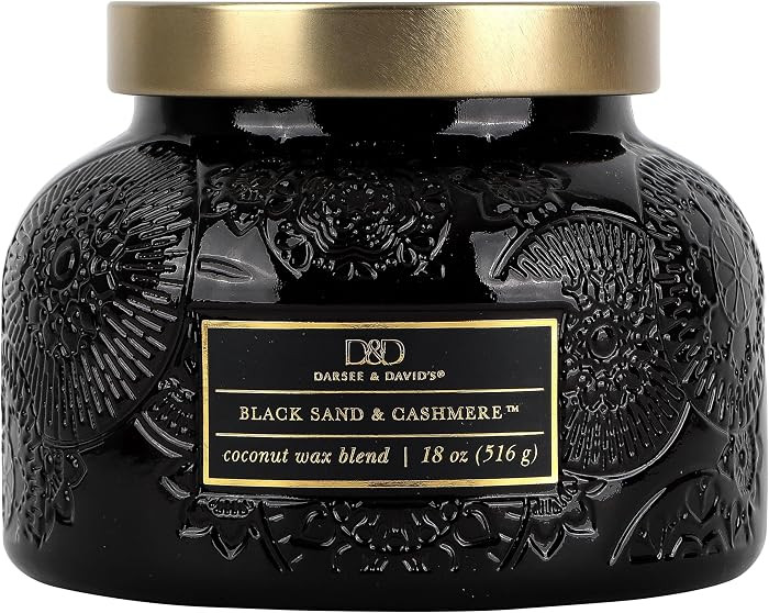 Black Sand & Cashmere Embossed Jar Candle (18 oz) Jasmine, Coconut, Rose, Bergamot, Floral - Dual... | Amazon (US)
