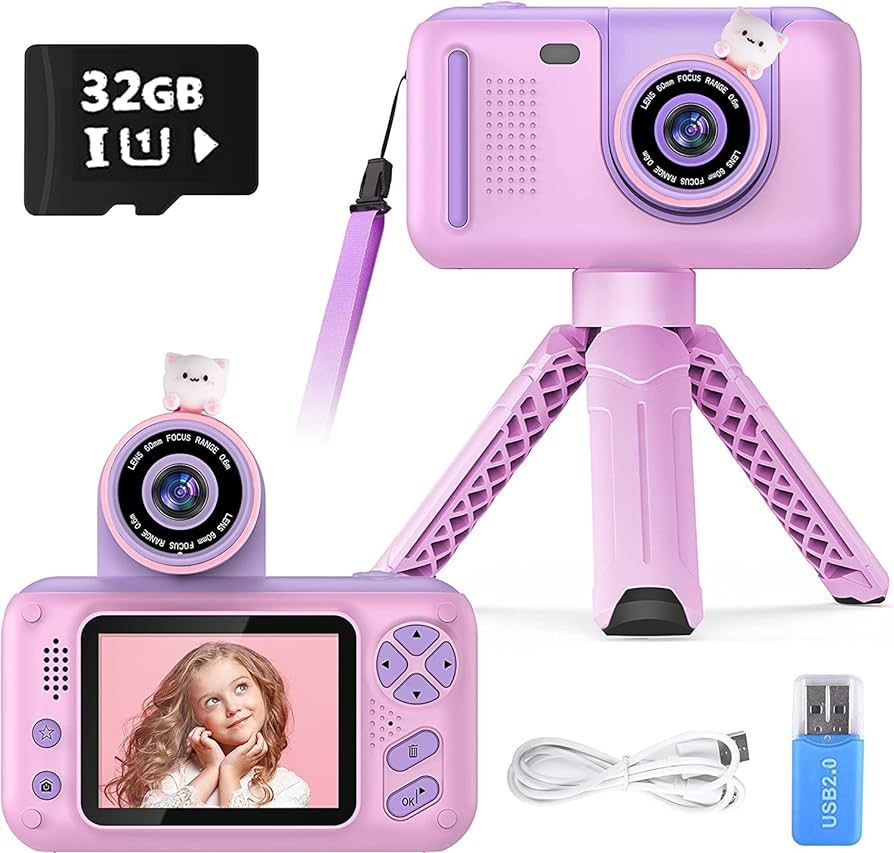 PURULU Kids Camera with Flip-up Lens for Selfie & Video, HD Digital Camera with 32GB SD Card, Ide... | Amazon (US)