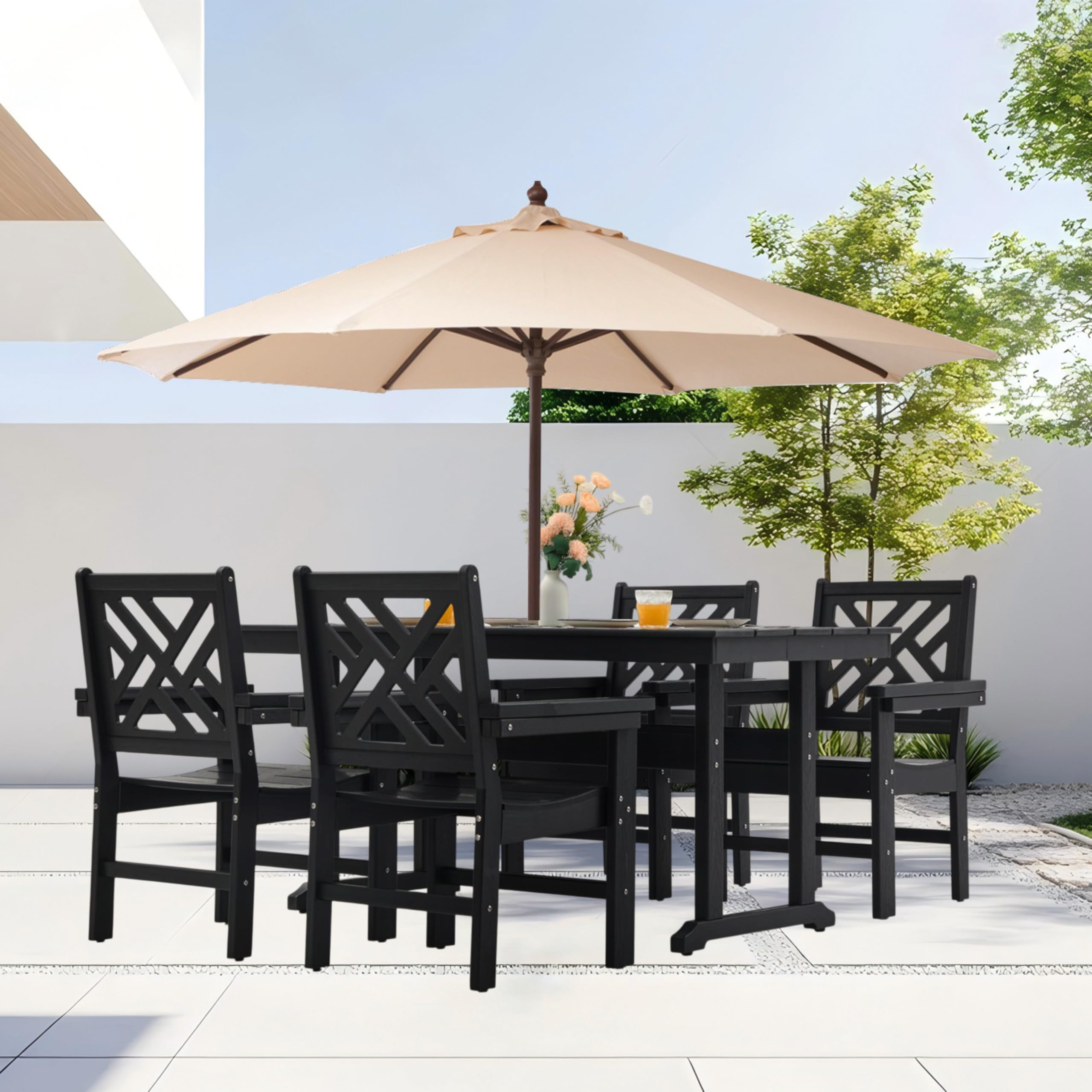 HDPE Dining Table Set for 4,5-Piece Outdoor Table and Chairs Include 4 Dining Chairs and 62.5" Pa... | Amazon (US)