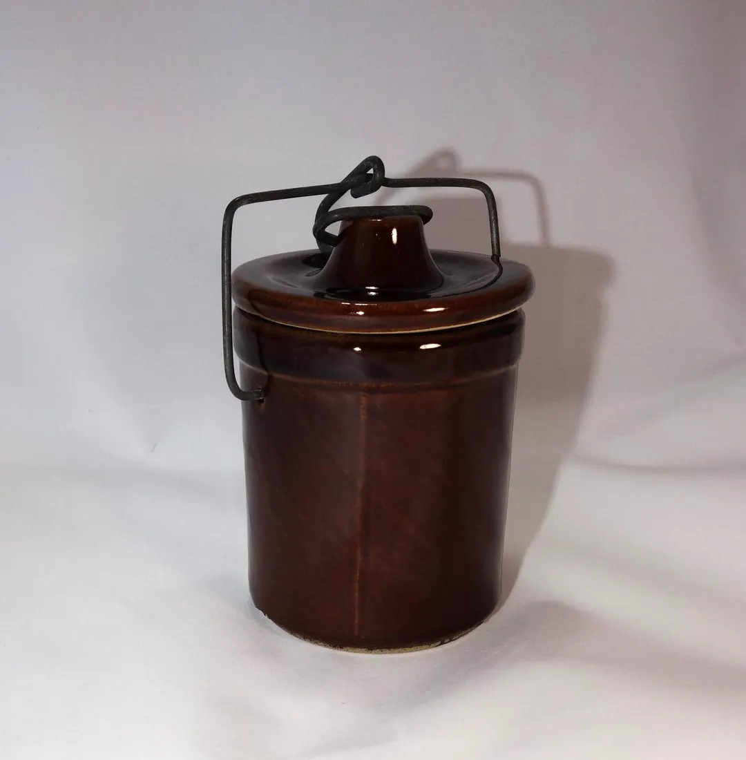 Brown Stoneware Crock Locking Wire Bail Storage Jar Rustic Butter Jam Cheese Crock Farmhouse Kitc... | Etsy (US)