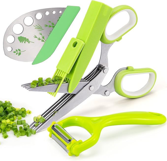 VIBIRIT Herb Scissor, Leaf Stripper, Stainless Steel 5 Blade Kitchen Scissors,Peelers for Kitchen... | Amazon (US)