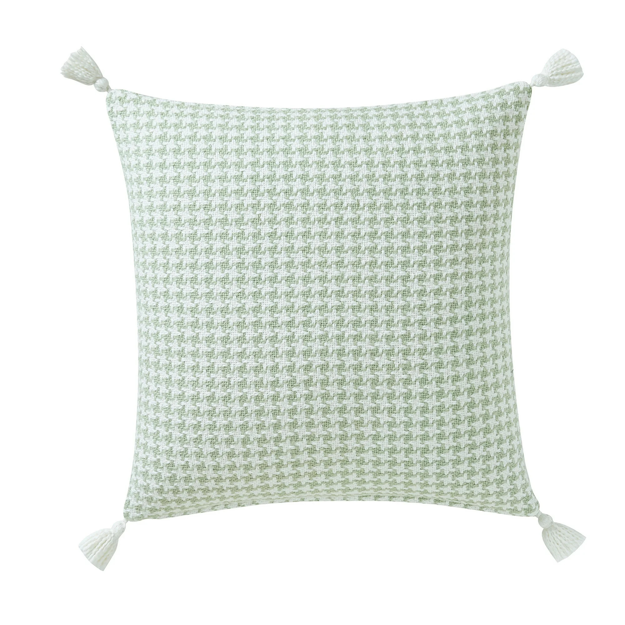 Beautiful Tonal Houndstooth Cotton Decorative Pillow with Tassels by Drew Barrymore, 22" x 22", S... | Walmart (US)
