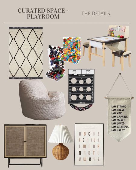 Curated playroom details - love that these pieces can all grow with the kiddos too!

Area rug, geometric rug, woven lamp, rattan cabinets, storage, kids table, kids chair 

#LTKkids #LTKhome #LTKfamily