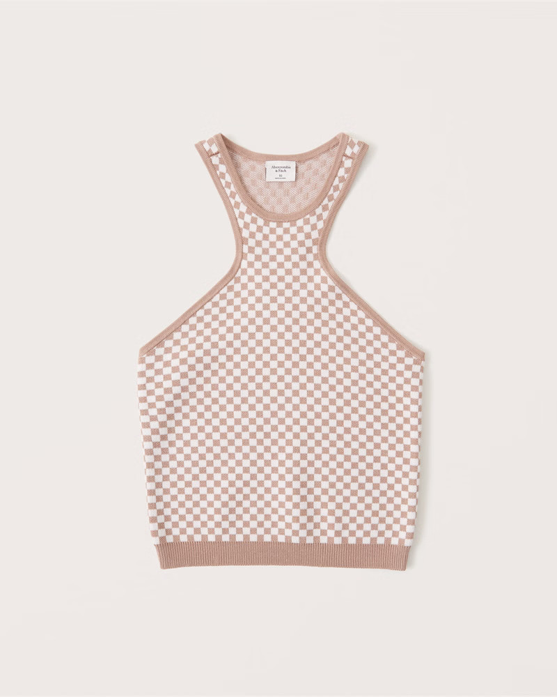 Abercrombie & Fitch Women's Checkered Elevated Knit Scuba Tank in Med Brown Pattern - Size M | Abercrombie & Fitch (US)