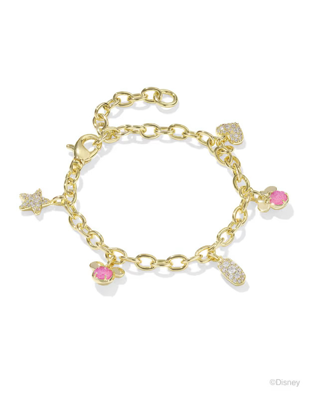 Disney | Kendra Scott Gold Mickey Mouse and Minnie Mouse Charm Bracelet in Pink White Mix | Kendra Scott