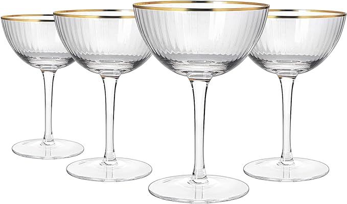 Gold Rim Glasses 6 oz, Set of 4 Gold Rim Classic Manhattan Glasses For Martini, Cocktails, Champa... | Amazon (US)