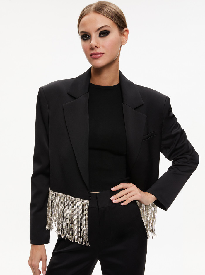 SHAN CRYSTAL FRINGE BLAZER | Alice + Olivia