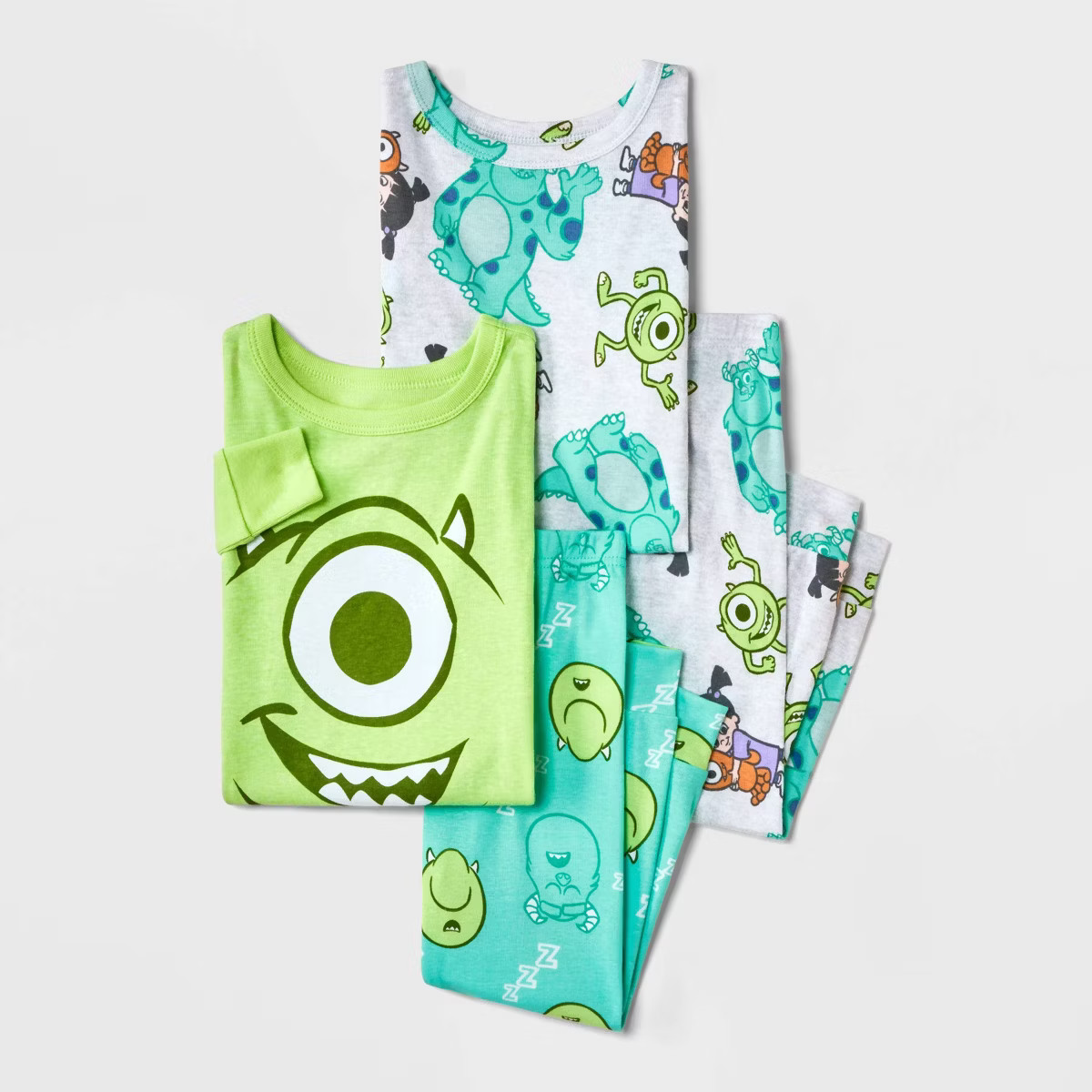Toddler Boys' 4pc Monsters Inc Cotton Long Sleeve Pajama Set - Green/Gray/Teal Blue | Target