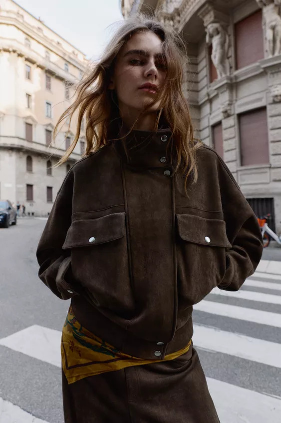 OVERSIZE FAUX SUEDE BOMBER JACKET | Zara UK