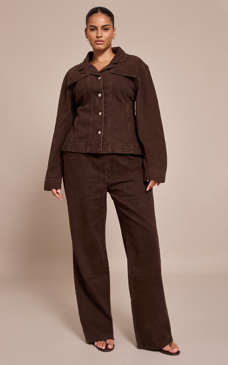 Plus Dark Chocolate High Waist Denim Jeans | Plus Size | PrettyLittleThing US