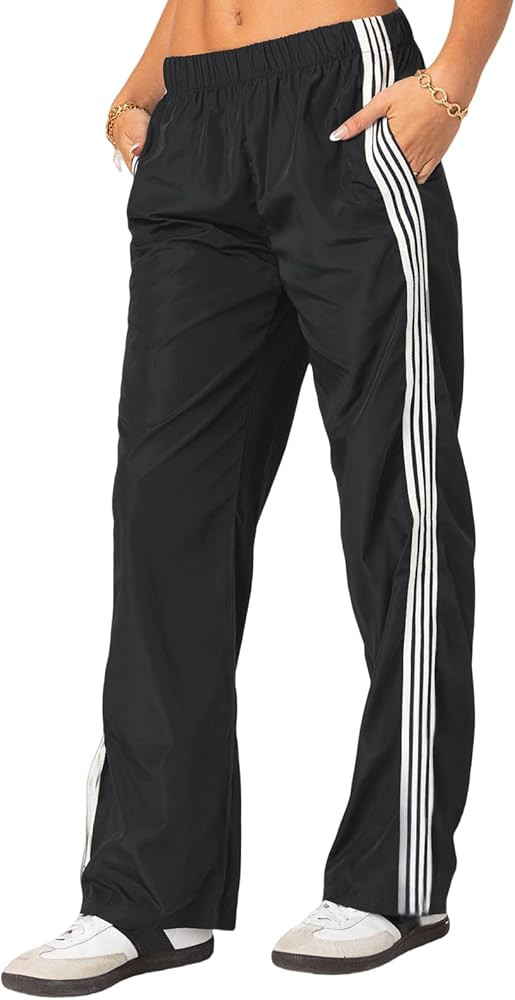 Striped Track Pants for Women Y2K Elastic Waist Wide Leg Sweatpants Teens Vintage Preppy Cute Par... | Amazon (US)