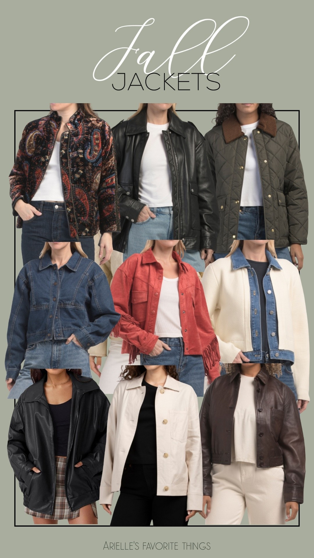 🍂 Fall Jackets I’m Loving Right Now 🍂
It’s officially jacket season, and I’ve rounded up my favorite fall layers — from classic leather and quilted styles to cozy denim and suede. These are the kind of jackets that instantly pull an outfit together and work with everything from jeans to dresses. Tap to shop my go-to fall jackets for women 2025 and find your new favorite layer for the season!



#FallStyle #FallJackets #LTKFall #FallFashion2025 #WomensOuterwear #CapsuleWardrobe #AriellesFavoriteThings

#LTKSeasonal #LTKStyleTip