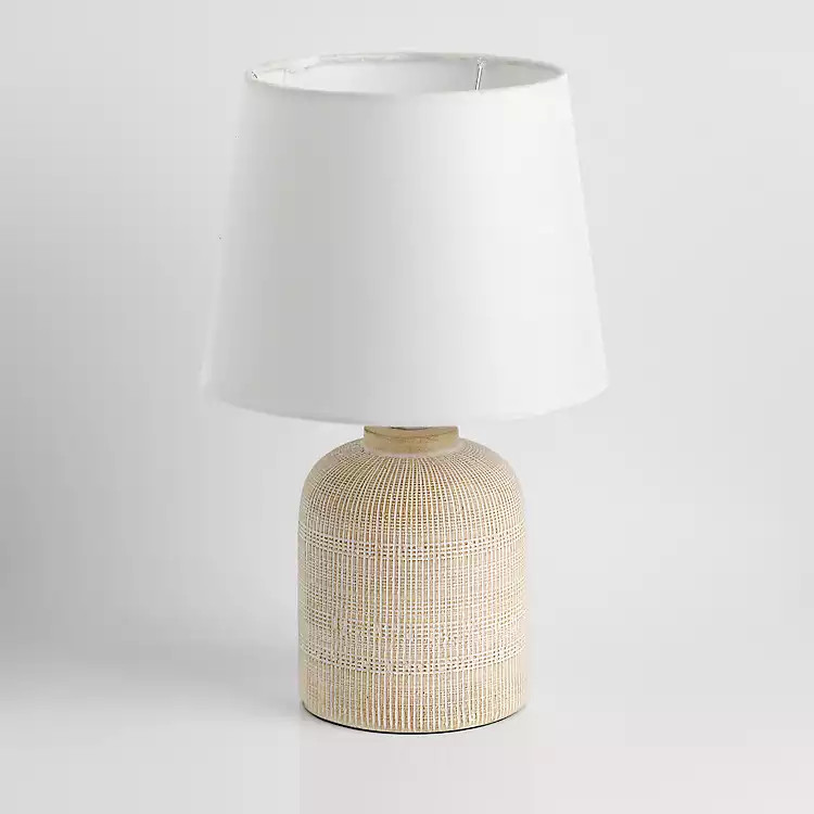 Whitewashed Carved Grid Table Lamp | Kirkland's Home