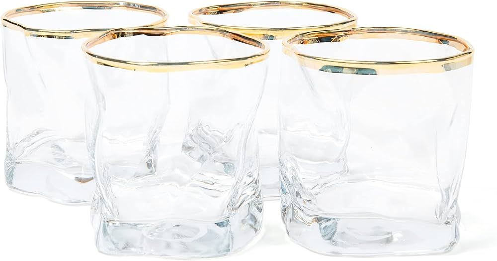Stemless Wine Glasses Set of 4, Premium 8oz Unique Gold Rim Whiskey Glasses for Men, Decorative W... | Amazon (US)