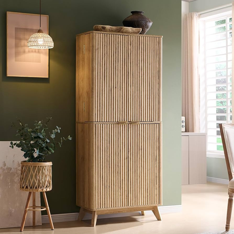 T4TREAM 72" Tall Fluted Pantry Storage Cabinet with Adjustable Shelves & Door Racks, Curved Profi... | Amazon (US)