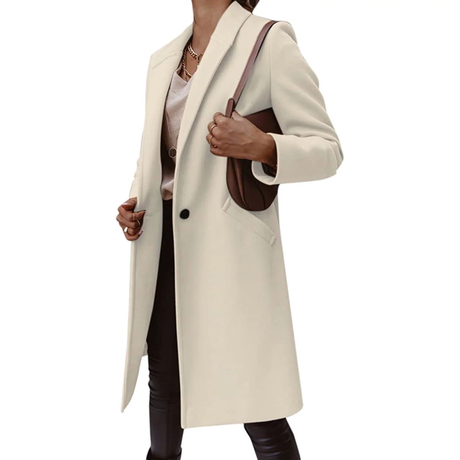 FITORON Women Winter Jacket- Overcoat Slim Fashion Trench Coat Simple Duster Coat Button-Down Tur... | Walmart (US)