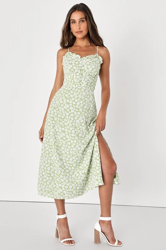 Timeless Touch Green Floral Dress Green Midi Dress Green Floral Midi Dress Floral Midi Dress Outfit | Lulus