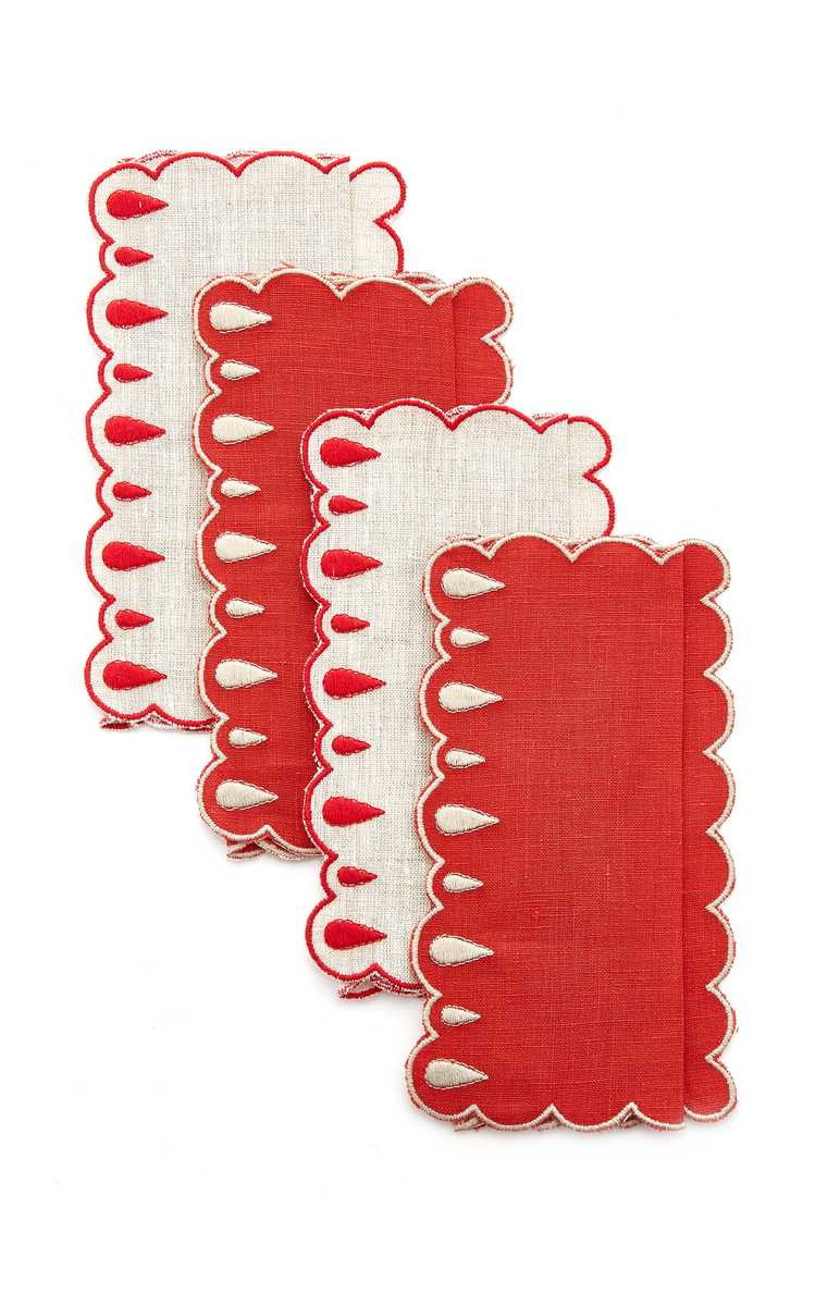 Set-Of-Four Embroidered Linen Cocktail Napkins | Moda Operandi (Global)