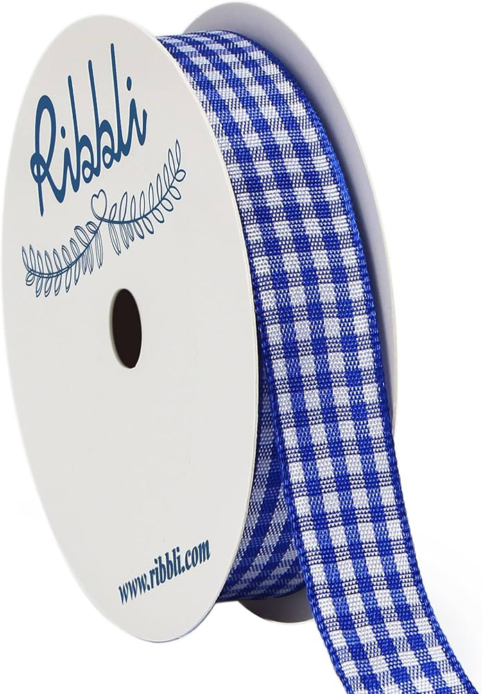 Ribbli Electric Blue and White Gingham Ribbon,100% Polyester Woven Edge,5/8 Inch x 10 Yard,Plaid ... | Amazon (US)
