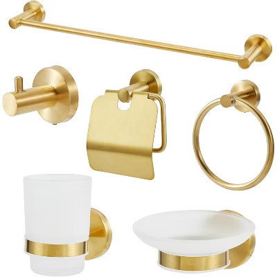 Bathroom Accessories Set, 6 Piece Bathroom Hardware Set, Stainless Steel Wall Mounted, 22.64 inTowel Bar, Towel Ring, Toilet Paper Holder, Robe Hook | Target