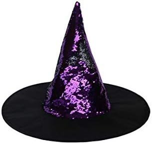 Reversible Sequin Witch Hat. Reversible Sequin Costume Party Hat. (Purple & Sliver) | Amazon (US)