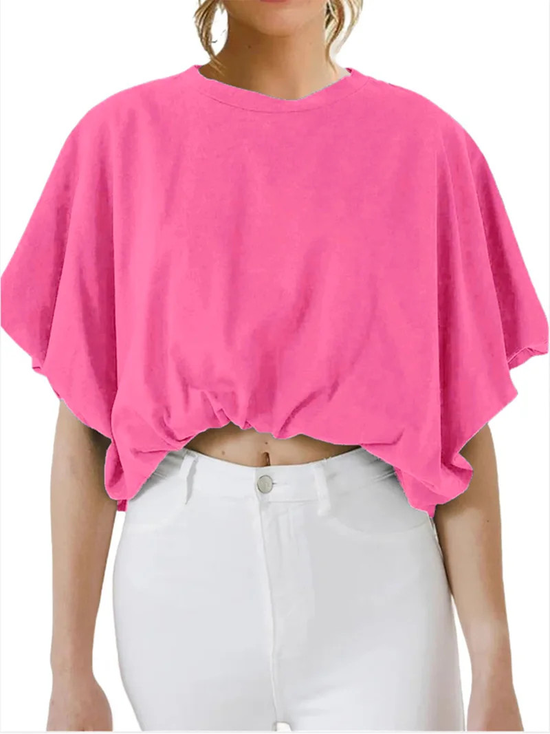 Solid Color Summer Women Crew Neck Crop Tops | Walmart (US)