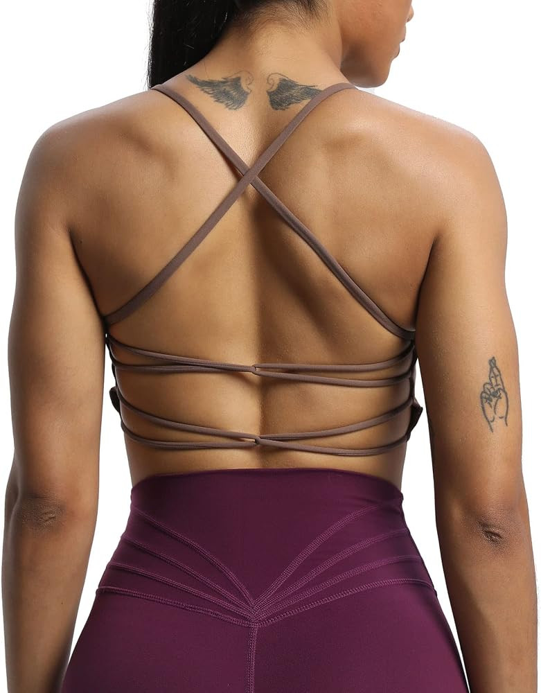 Aoxjox Women's Workout Sports Bras Fitness Julie Crossback Thin Straps Padded Low Impact Bra Yoga... | Amazon (US)