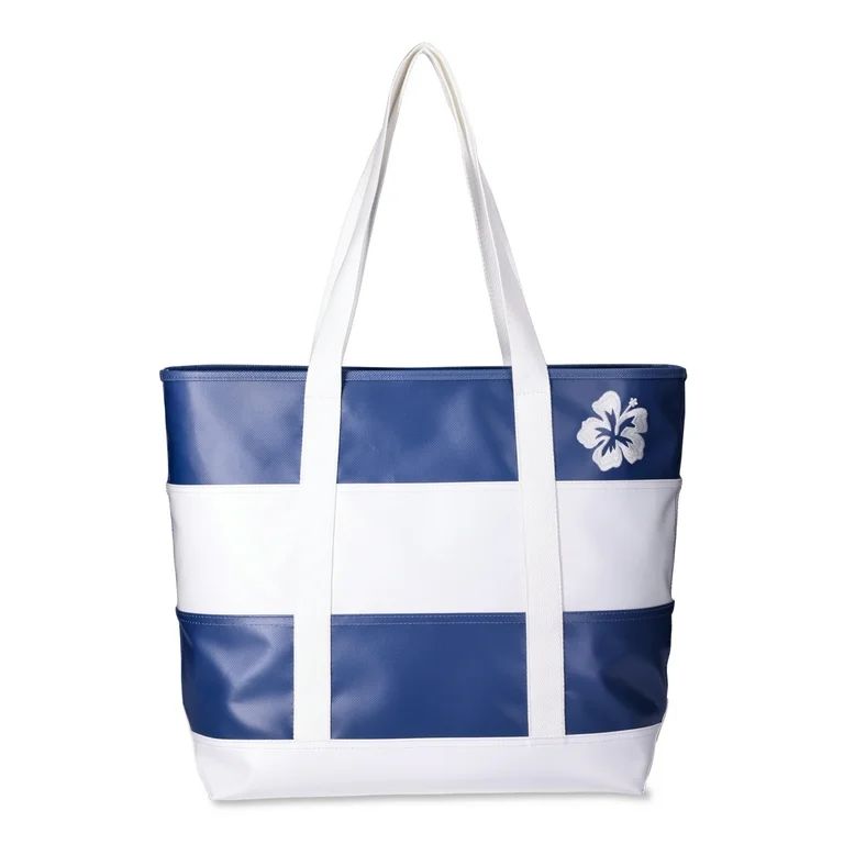 Time and Tru Women's Striped Beach Tote with Embroidered Accent - Walmart.com | Walmart (US)