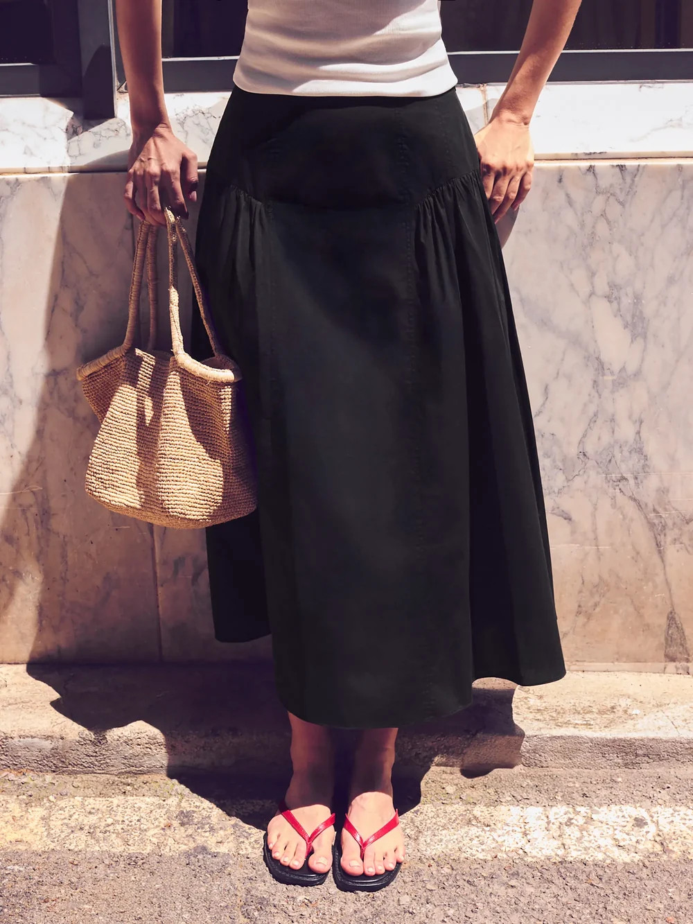 Black Cotton Gathered Skirt | Ro&Zo