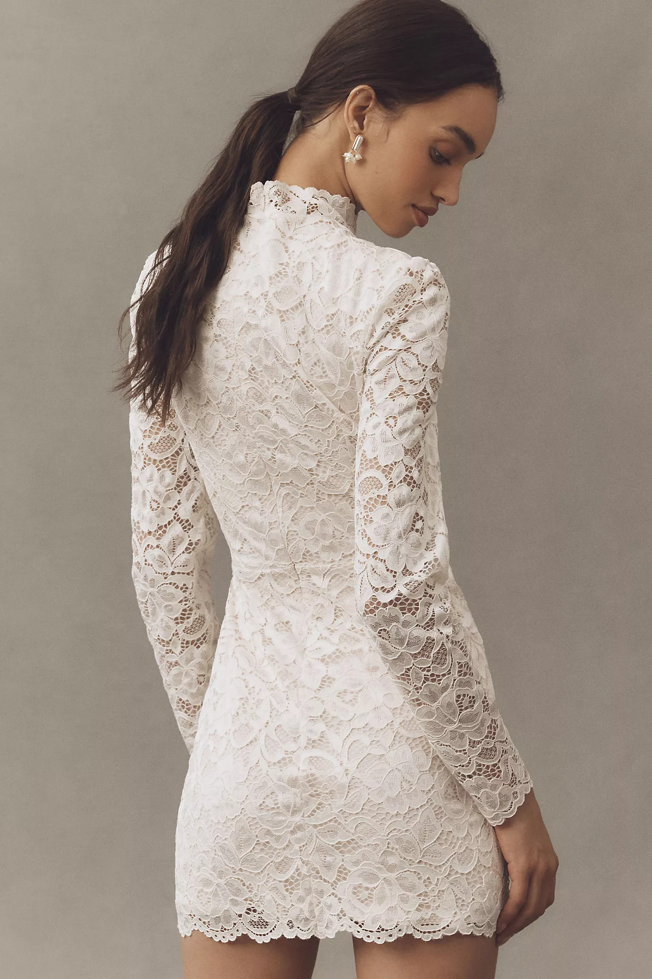 BHLDN Long-Sleeve Mock-Neck Lace Stretch Satin Mini Dress | Anthropologie (US)