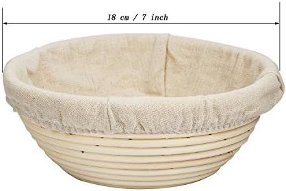 eoocvt 7 inch Round Banneton Brotform Bread Dough Proofing Rising Rattan Handmade Basket with Linen  | Amazon (US)