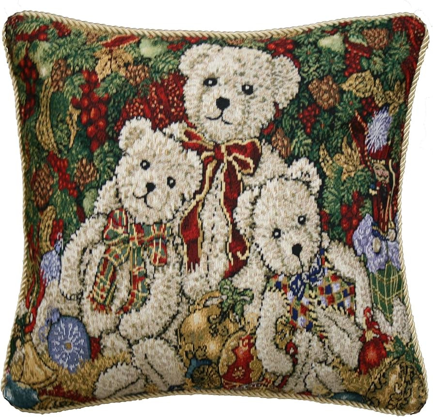 Violet Linen Decorative Christmas Teddy Bears Design Tapestry, 18" X 18" Cushion Cover | Amazon (US)