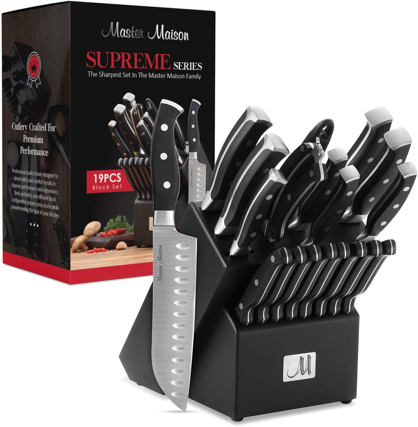 19-Piece Premium Kitchen Knife Set With Wooden Block | Master Maison German Stainless Steel Cutle... | Amazon (US)