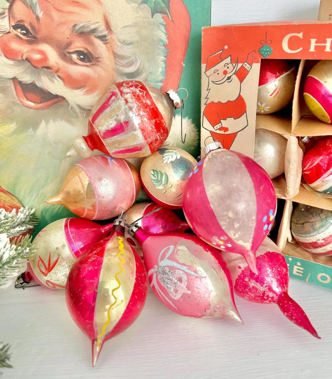 Vintage Christmas Glass Ornaments - Xmas Tree Teardrop Bulbs - European, Hand-painted, Vintage Wo... | Etsy (US)