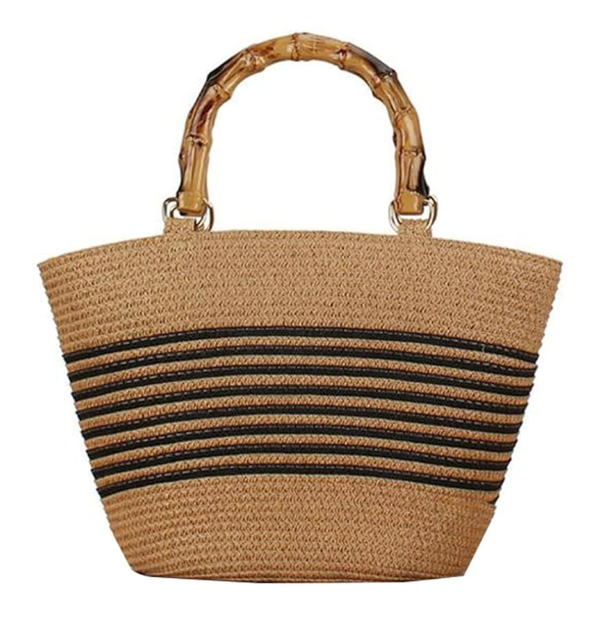 Womens Large Straw Tote Bag Bamboo Handle Handmade Woven Beach Shoulder Bag Top Handle Purse for ... | Amazon (US)