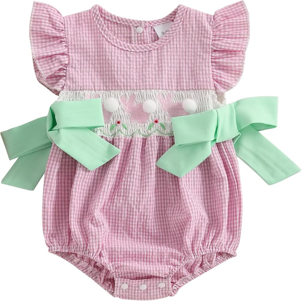 My First Christmas Baby Girl Outfit Infant Plaid Bubble Romper Shamrock Embroidery Irish Day Spri... | Amazon (US)