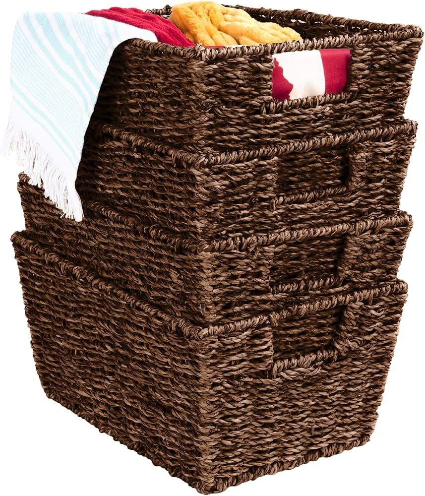 Best Choice Products Rustic Set Of 4 Multipurpose Stackable Seagrass Storage Basket, Handwoven La... | Amazon (US)