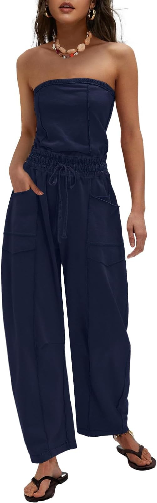 LAMISSCHE Womens Casual Strapless Jumpsuits off the Shoulder Summer Rompers Sleeveless One Piece ... | Amazon (US)