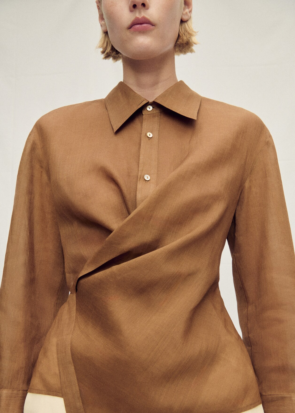 Ramie shirt with asymmetric closure - Women | MANGO USA | Mango (US/MX/AU)