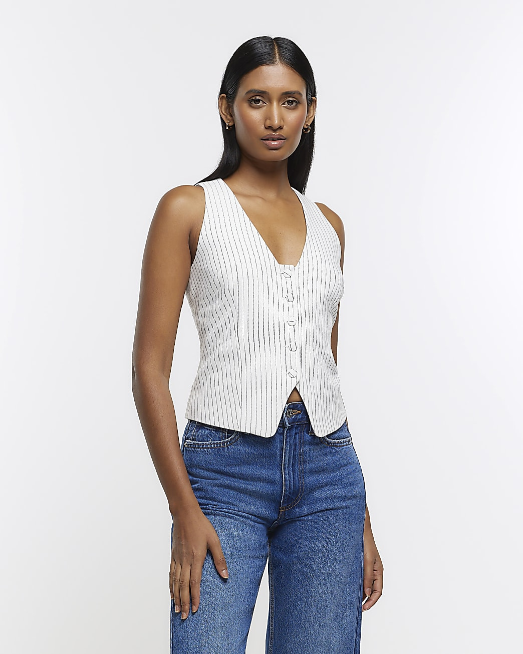 Cream stripe button front waistcoat | River Island (UK & IE)