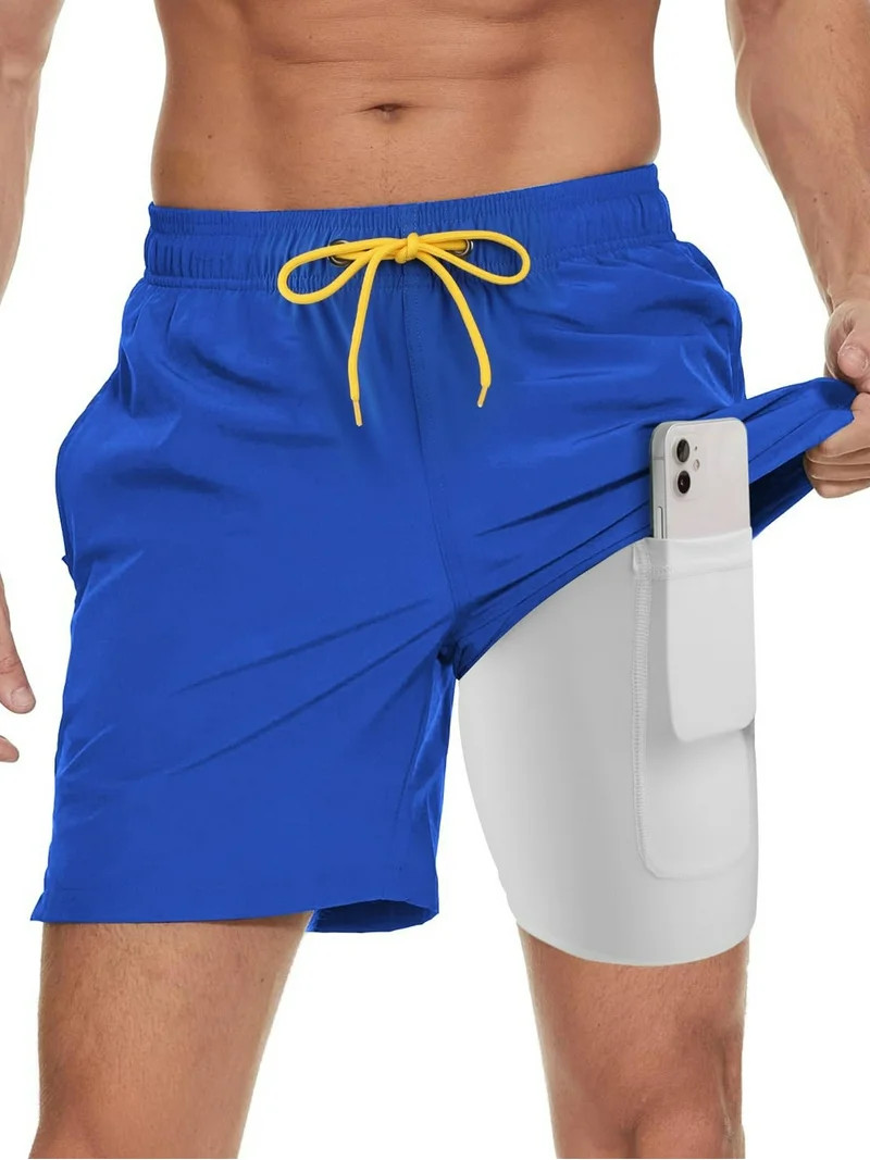 DAKIMOE Mens Swim Trunks Stretch Water Beach Shorts with Compression Liner 2 in 1 Quick-Dry Swimm... | Walmart (US)