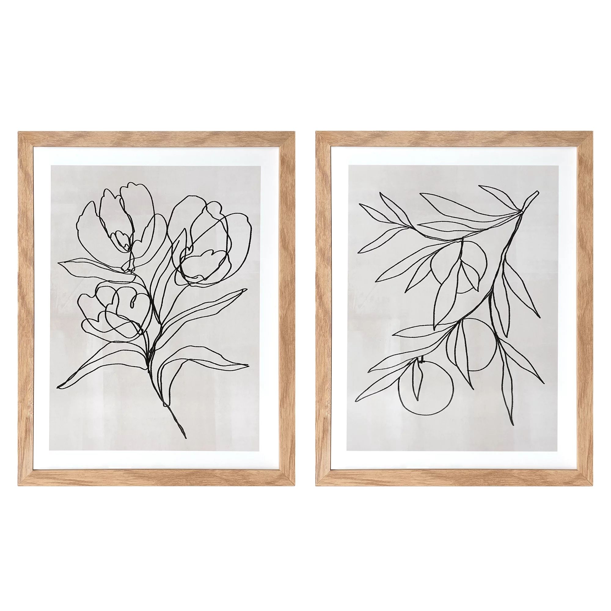 Crystal Art Gallery Contemporary Botanical Set of 2 Framed Prints, Neutrals | Walmart (US)