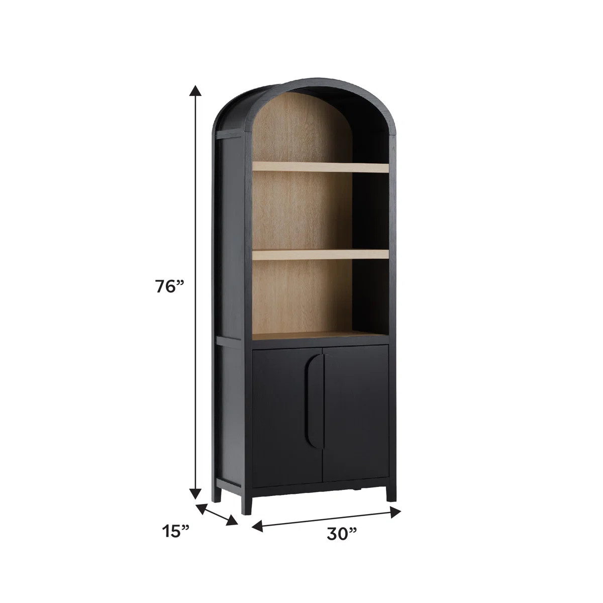Sitarski 76" H x 30" W Modern Arched Bookcase with Statement Cabinet | Wayfair North America