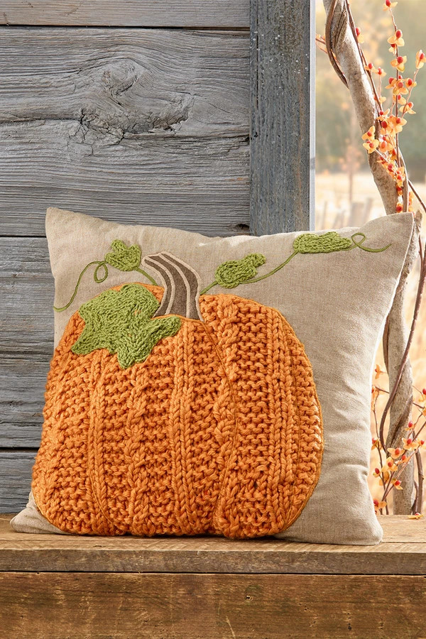 Cable Knit Pumpkin Pillow | Coldwater Creek