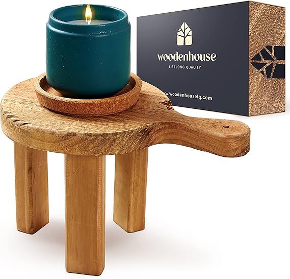 Wood Pedestal Stand with Handle - Decorative Plant Wood Risers for Decor - Candle Pedestal & Soap... | Amazon (US)