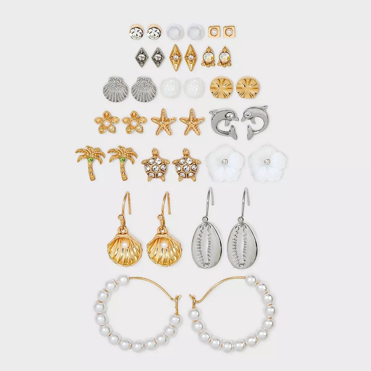 Sea Life Earrings with Genuine Shell Set 18pc - Wild Fable™ Mixed Metal | Target