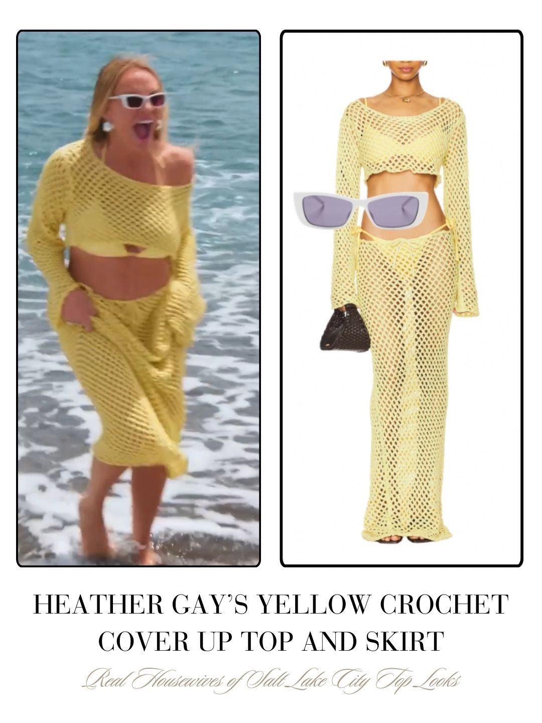 Heather Gay’s Yellow Crochet Cover Up Top and Skirt Set 