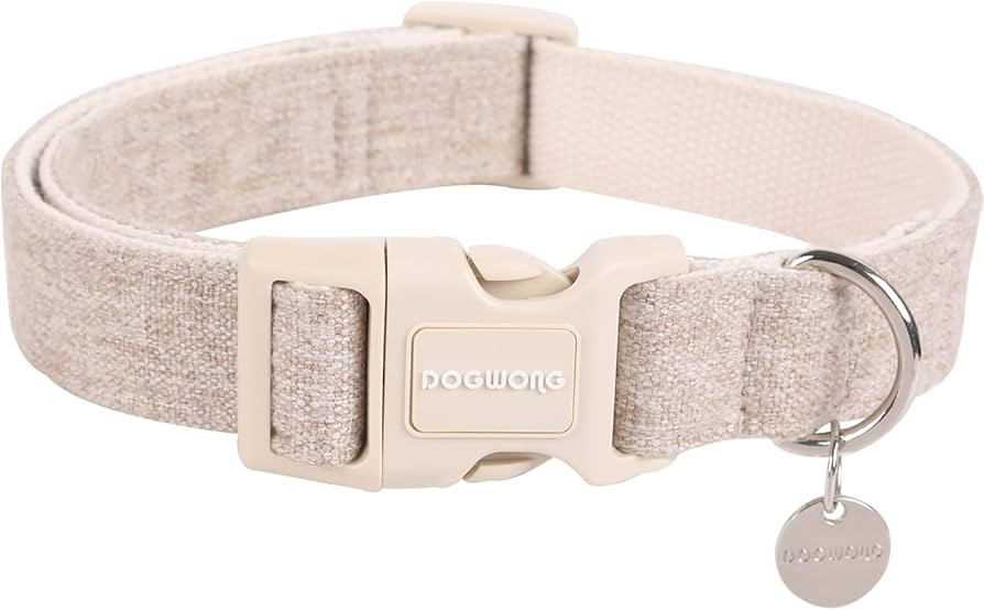 DOGWONG Cotton Hemp Dog Collar, Heavy-Duty Khaki Dog Collar Durable Soft Natural Fabric Pet Dog C... | Amazon (US)