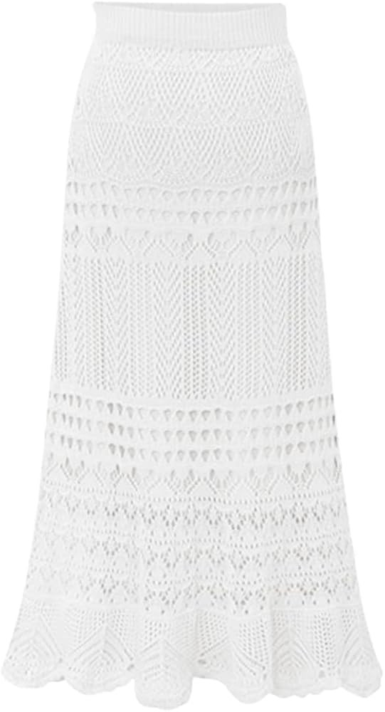 chouyatou Women's Stretched High Waist Crochet Hollow Out Knit Flowy Patterned Lace Maxi Skirt | Amazon (US)